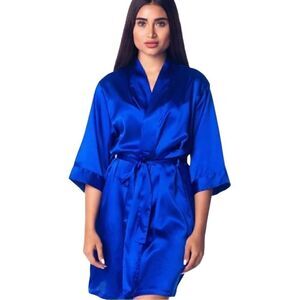 Bottoms Out Gal Blue Satin Feel Robe NEW Sz M